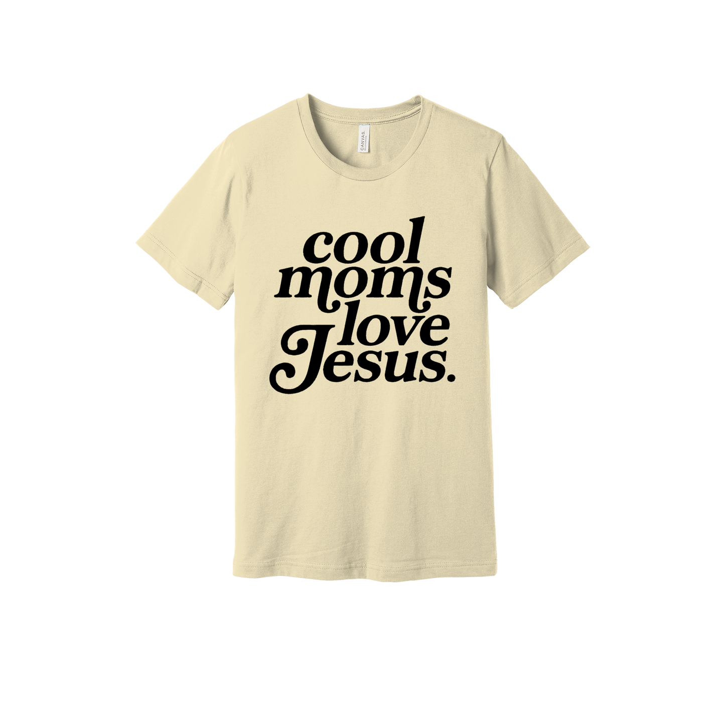 Cool Moms Love Jesus - Black Design design on a Natural adult T-shirt, front view.