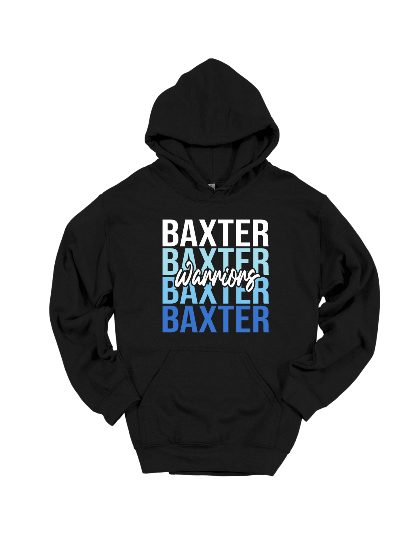 Baxter Warriors stacked design on Black hoodie