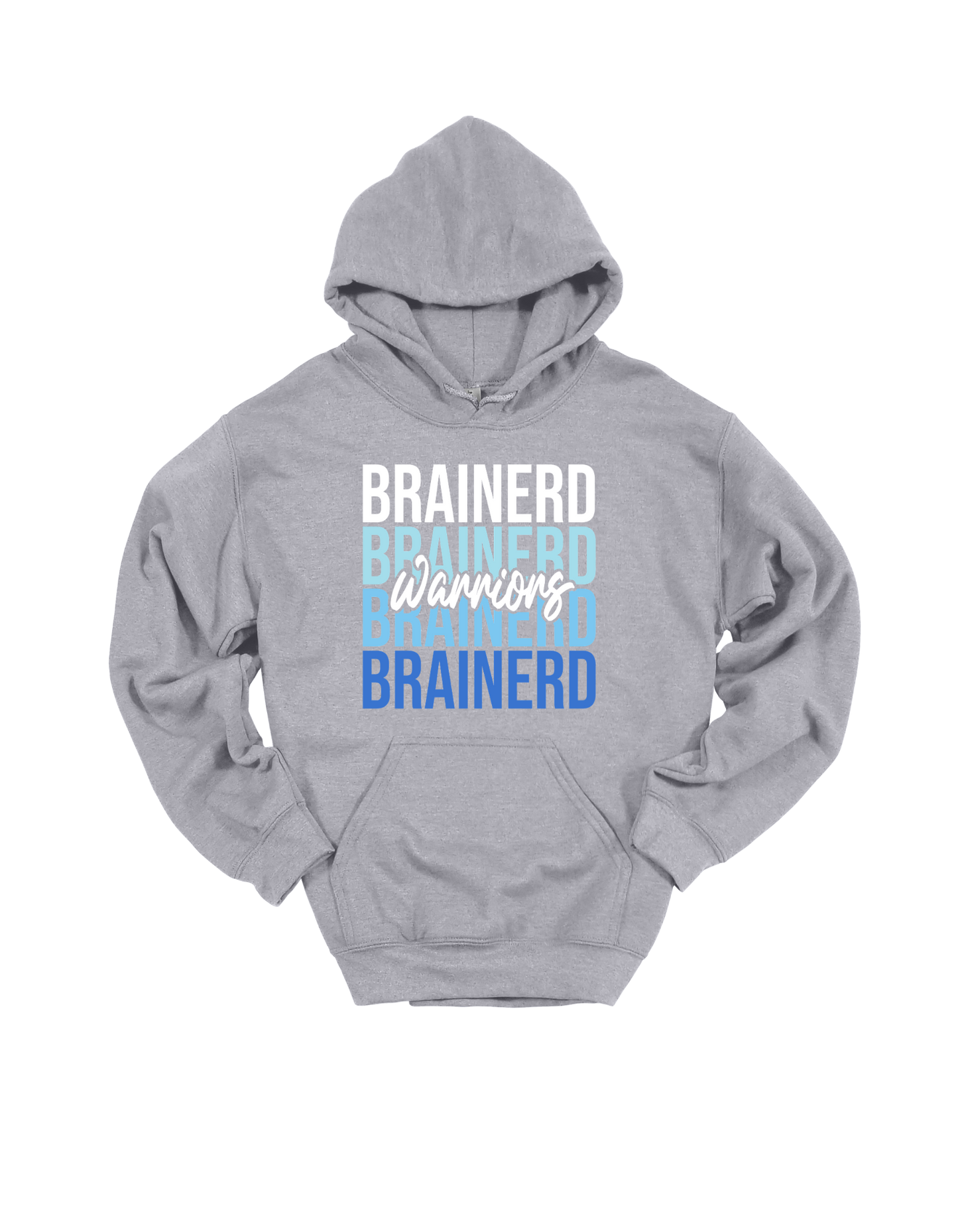 Brainerd Warriors stacked design on Gray hoodie