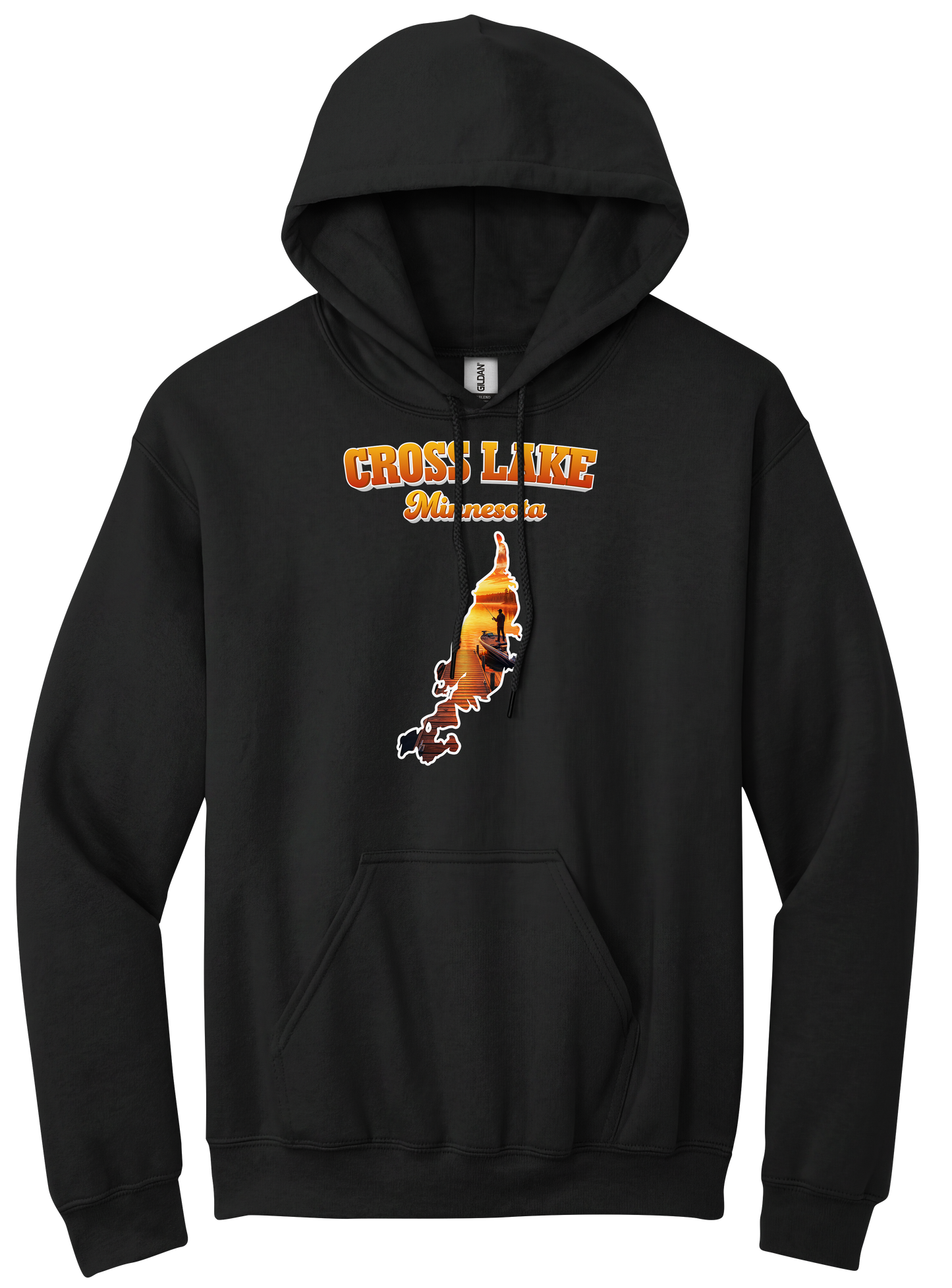 Cross Lake design on Black hoodie
