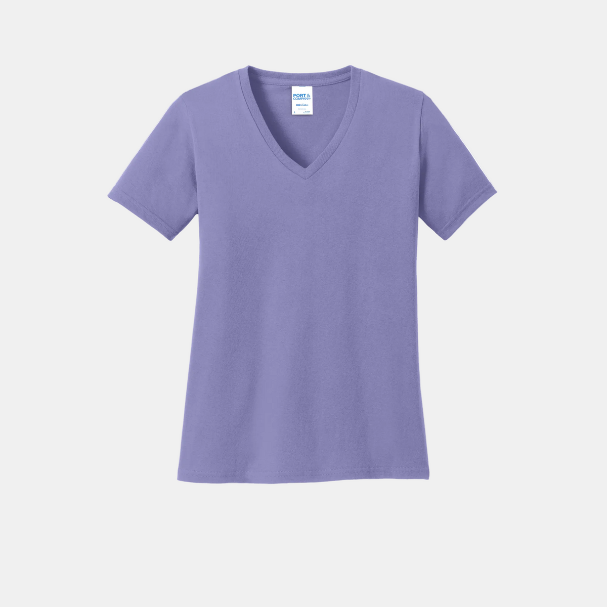 Custom women's Port & Company cotton V-neck T-shirt in Voilet, front view