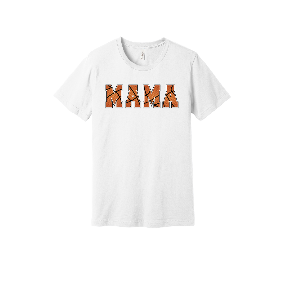 Mama Basketball design shown on White adult Bella+Canvas 3001 T-shirt.