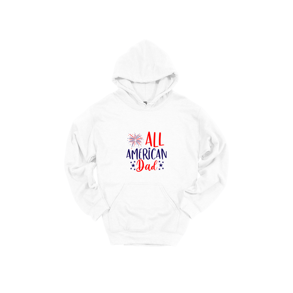 Dad design on White adult Hoodie, front view.