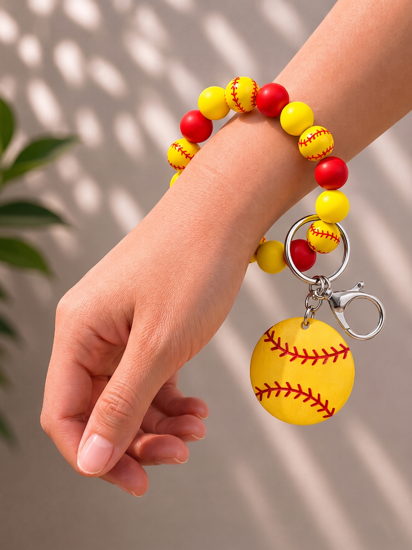 Softball beaded wristlet keychain
