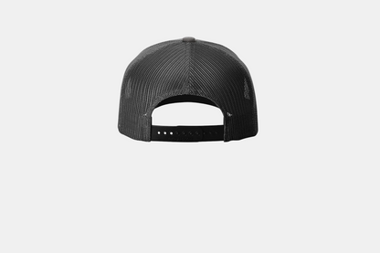 Custom Richardson 112FP five-panel trucker hat in Charcoal/Black, back view