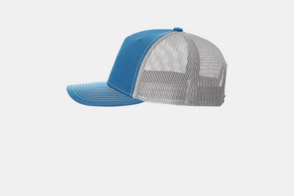 Custom Richardson 112FP five-panel trucker hat in Grey, left-side view