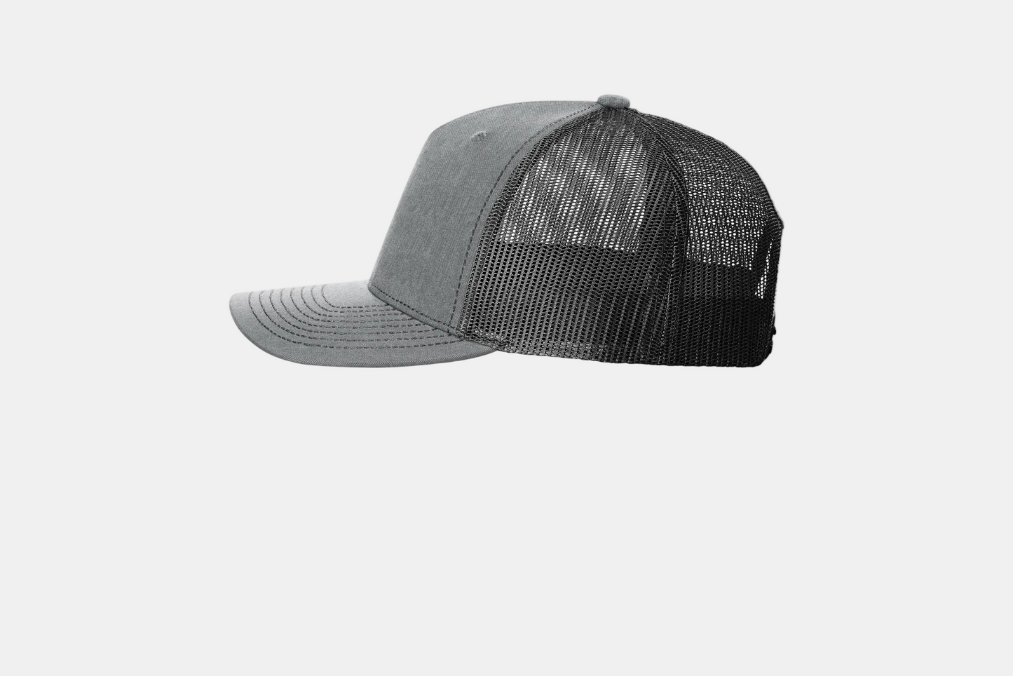 Custom Richardson 112FP five-panel trucker hat in Black, left-side view, alternate view 2