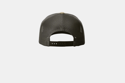 Custom Richardson 112FP five-panel trucker hat in Khaki/Coffee, back view