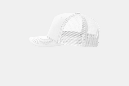 Custom Richardson 112FP five-panel trucker hat in White, left-side view