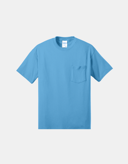 Custom Port & Company core blend pocket T-shirt in Aquatic Blue