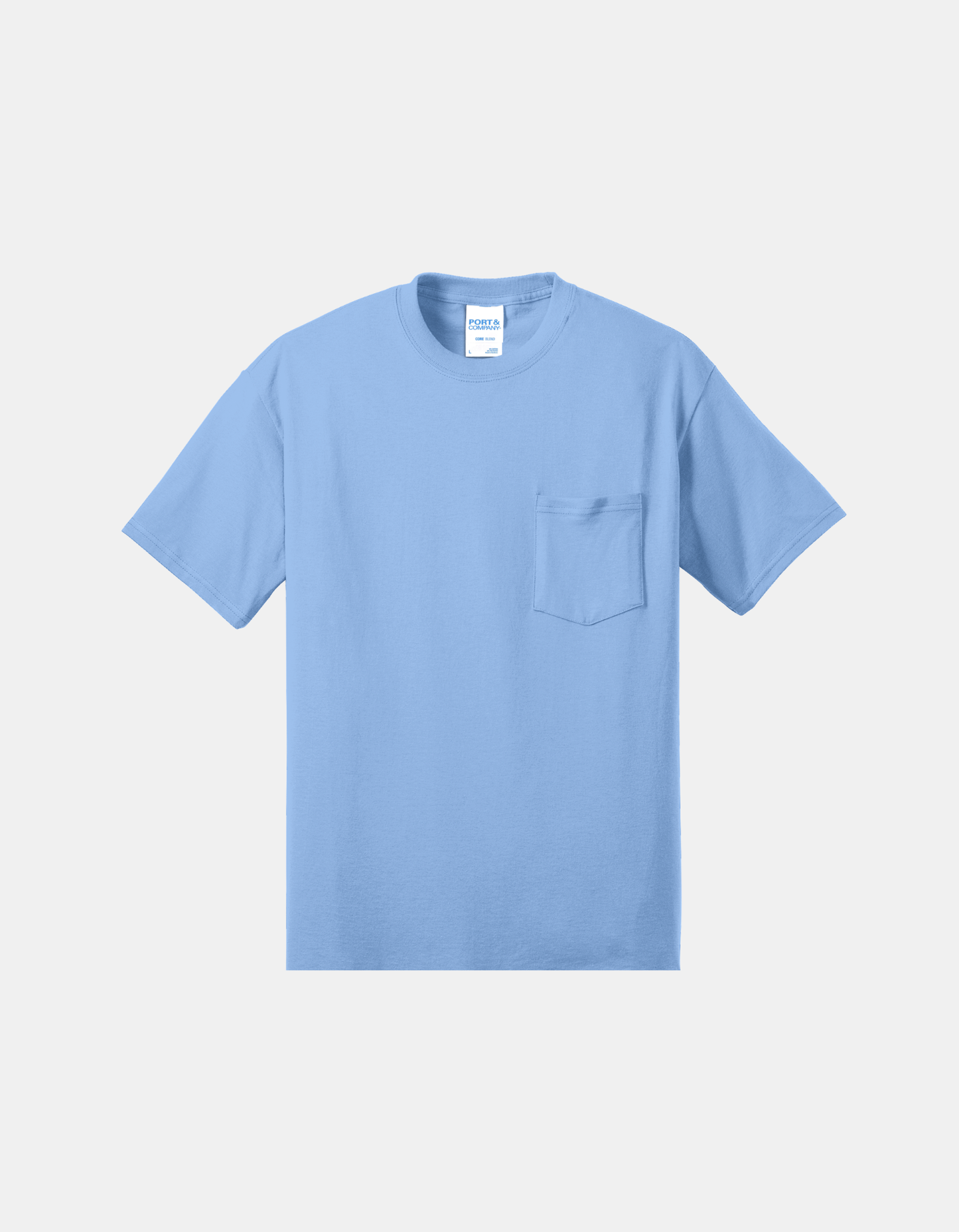 Custom Port & Company core blend pocket T-shirt in Light Blue