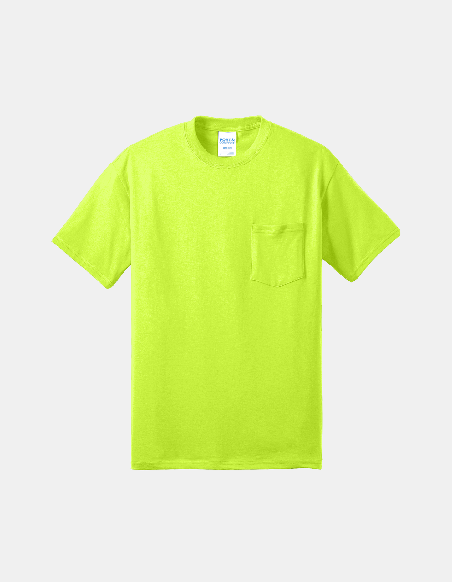 Custom Port & Company core blend pocket T-shirt in Safety Green