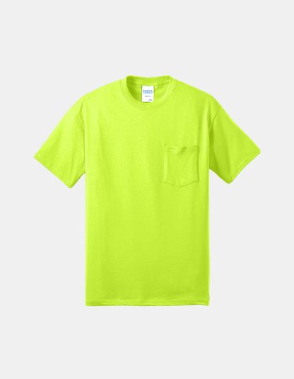 Custom Port & Company core blend pocket T-shirt in Safety Green