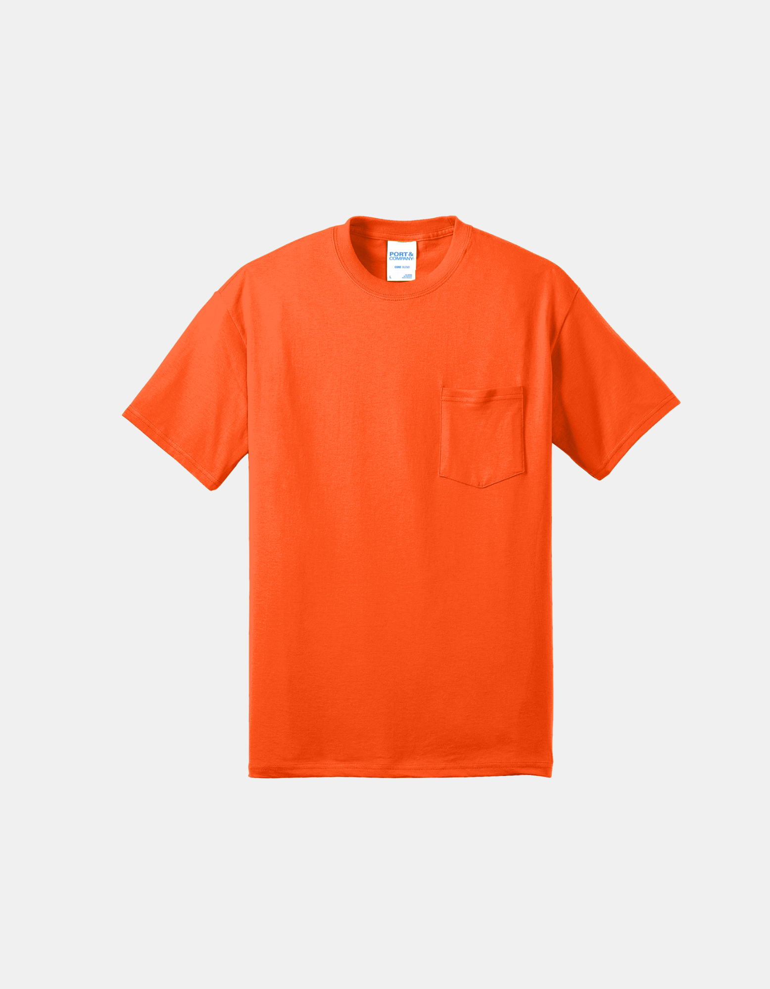 Custom Port & Company core blend pocket T-shirt in Safety Orange