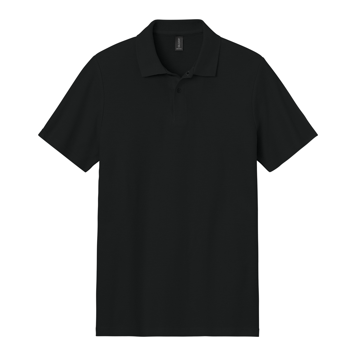 Custom Gildan adult Softstyle piqué polo in Black, front view