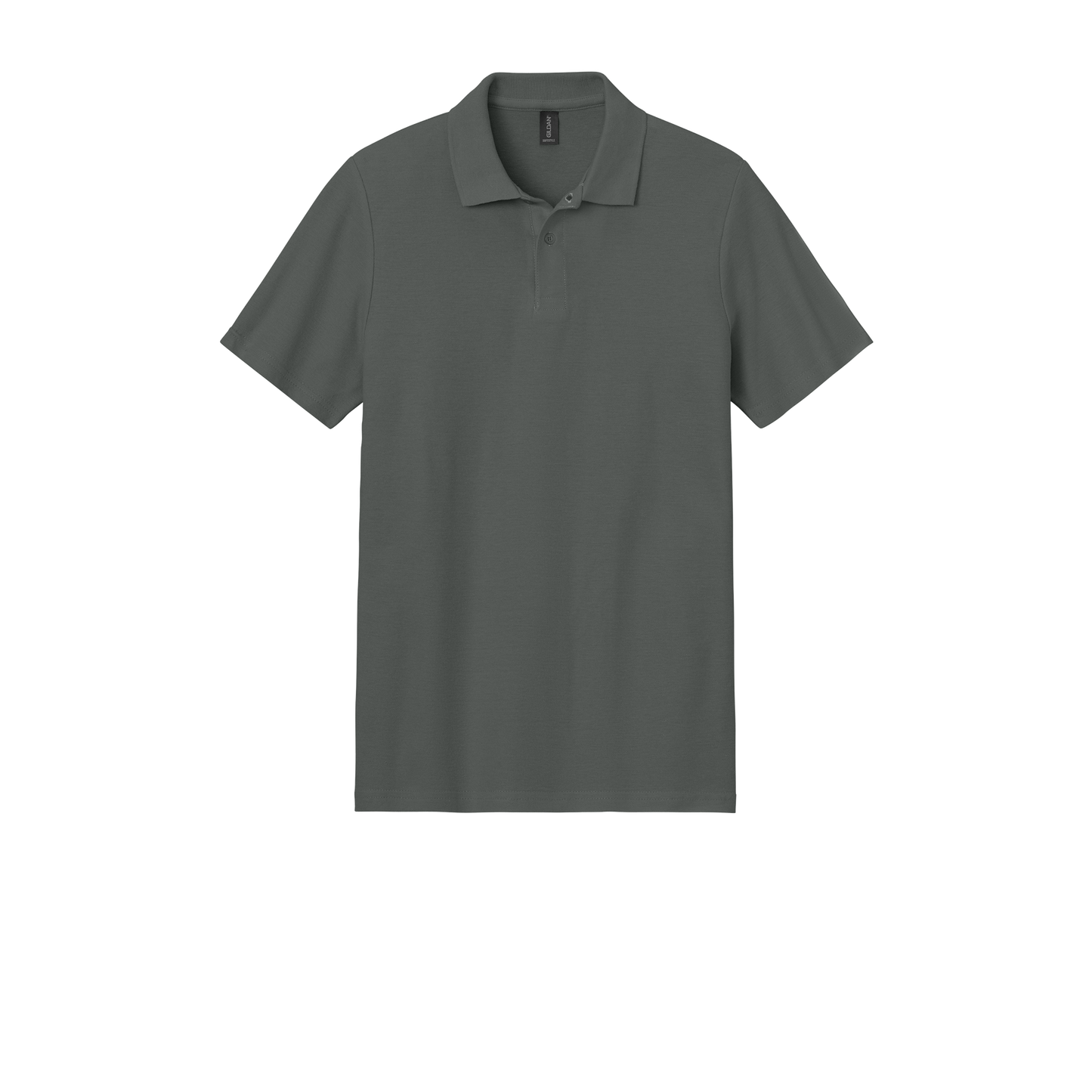 Custom Gildan adult Softstyle piqué polo in Charcoal, front view