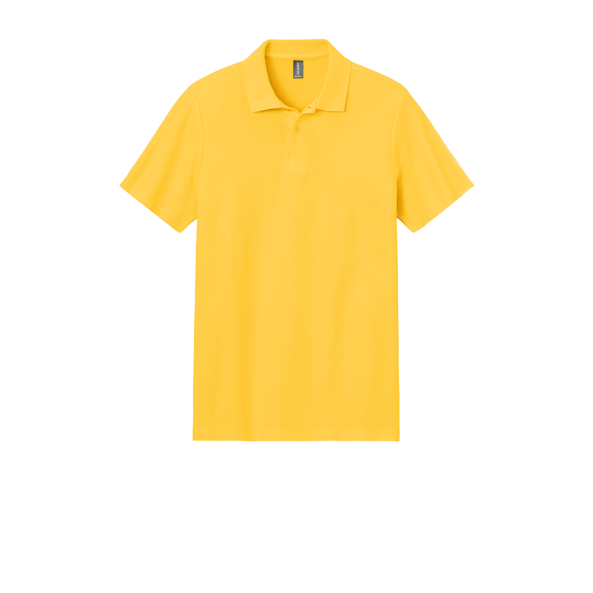 Custom Gildan adult Softstyle piqué polo in Daisy, front view