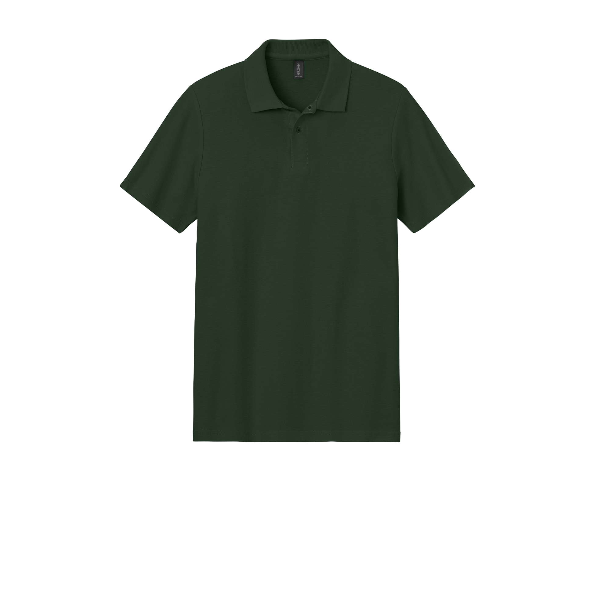 Custom Gildan adult Softstyle piqué polo in Forest Green, front view