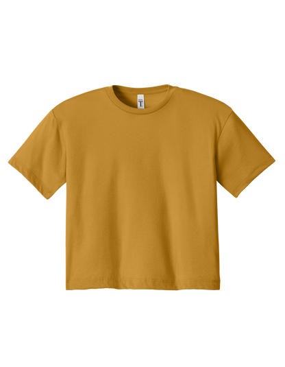 Custom women's Next Level crop T-shirt in Antique Gold, front view
