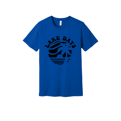 Lake Days Front & Back design on a Royal Blue adult T-shirt, front view.