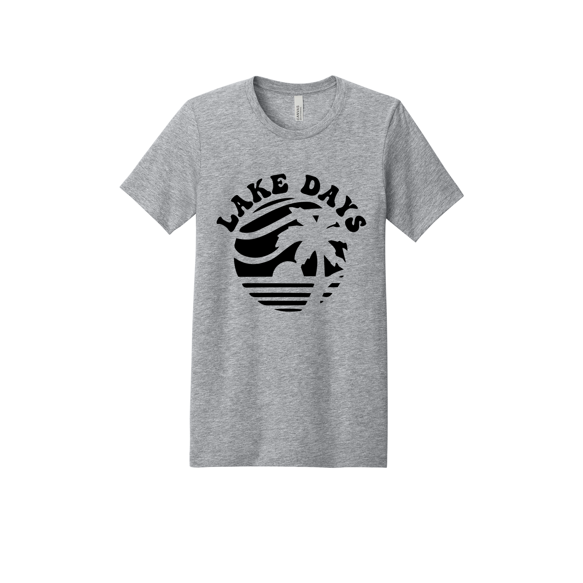 Lake Days Front & Back design on a Heather Athletic Gray adult T-shirt, front view.