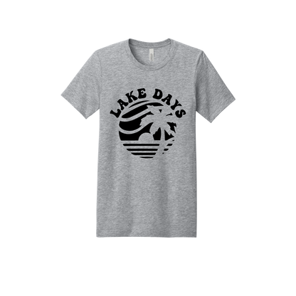 Lake Days Front & Back design on a Heather Athletic Gray adult T-shirt, front view.