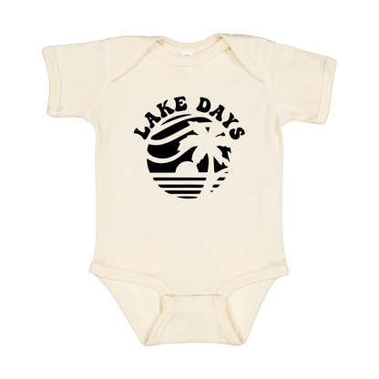 Lake Days Front & Back design on a Natural infant onesie, front view.