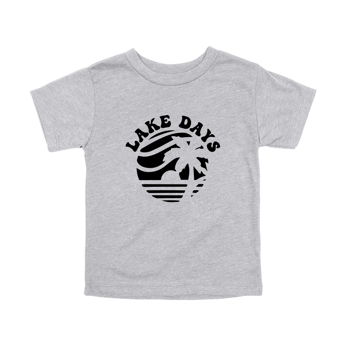 Lake Days Front & Back design on a Heather Athletic Gray toddler T-shirt, front view.