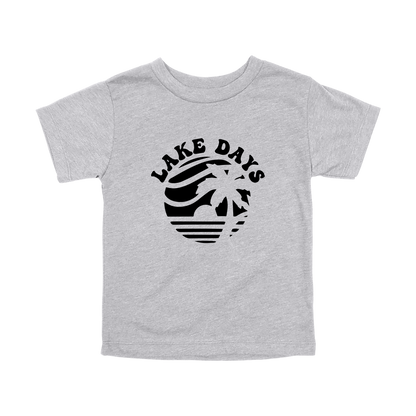 Lake Days Front & Back design on a Heather Athletic Gray toddler T-shirt, front view.