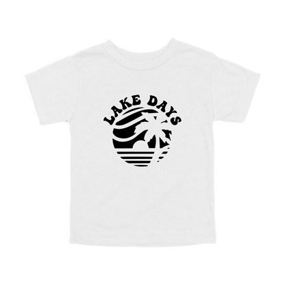 Lake Days Front & Back design on a White toddler T-shirt, front view.