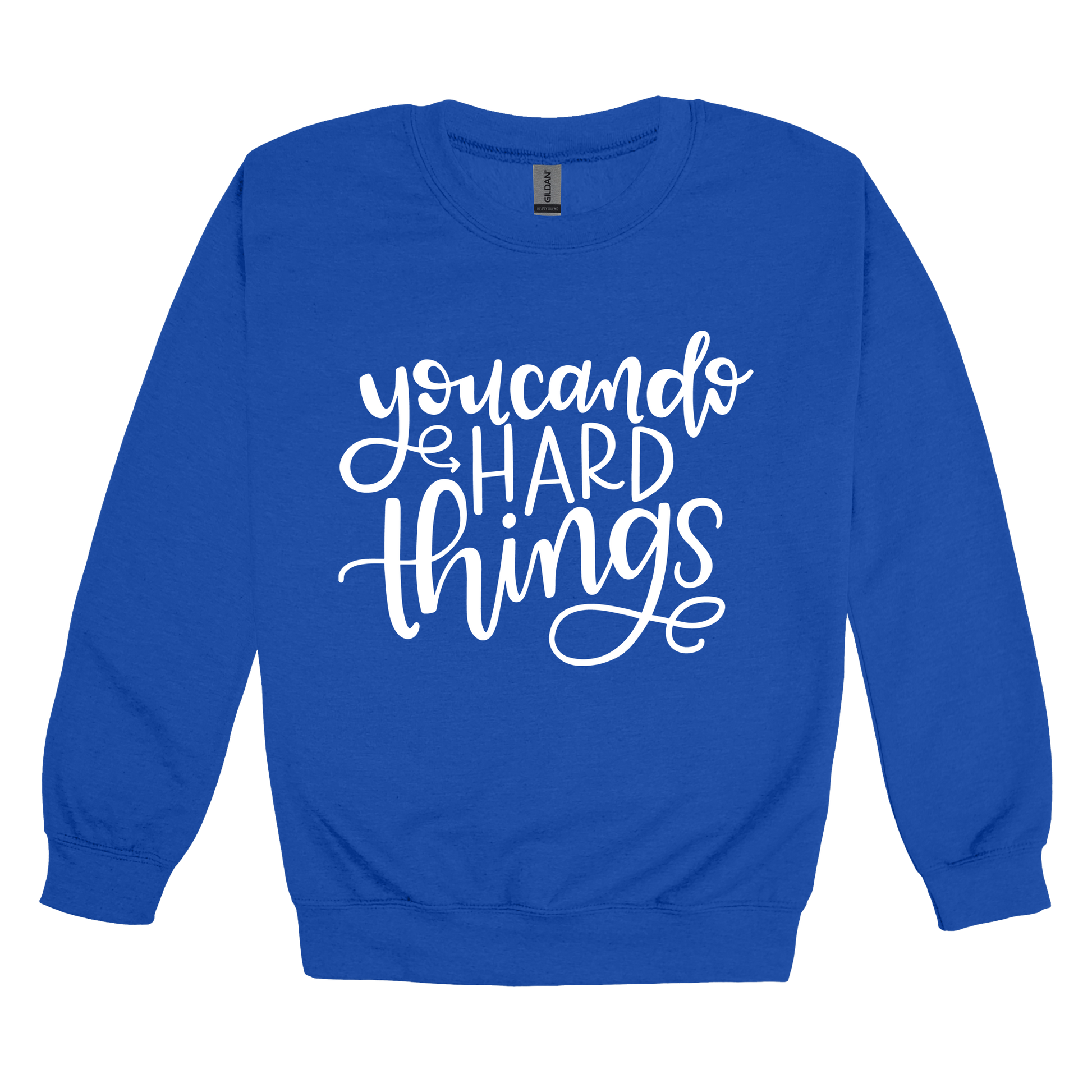 You Can Do Hard Things design on a Royal Blue adult crewneck sweatshirt, front view.