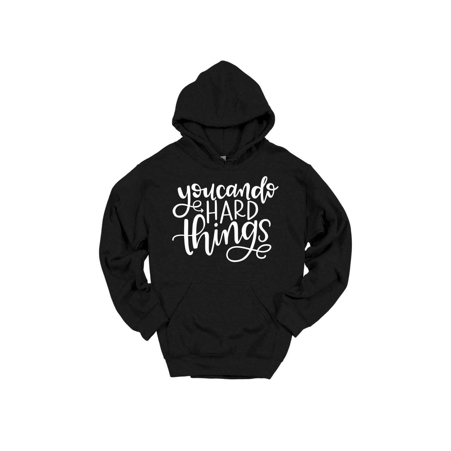 You Can Do Hard Things design on a Black adult hoodie, front view.