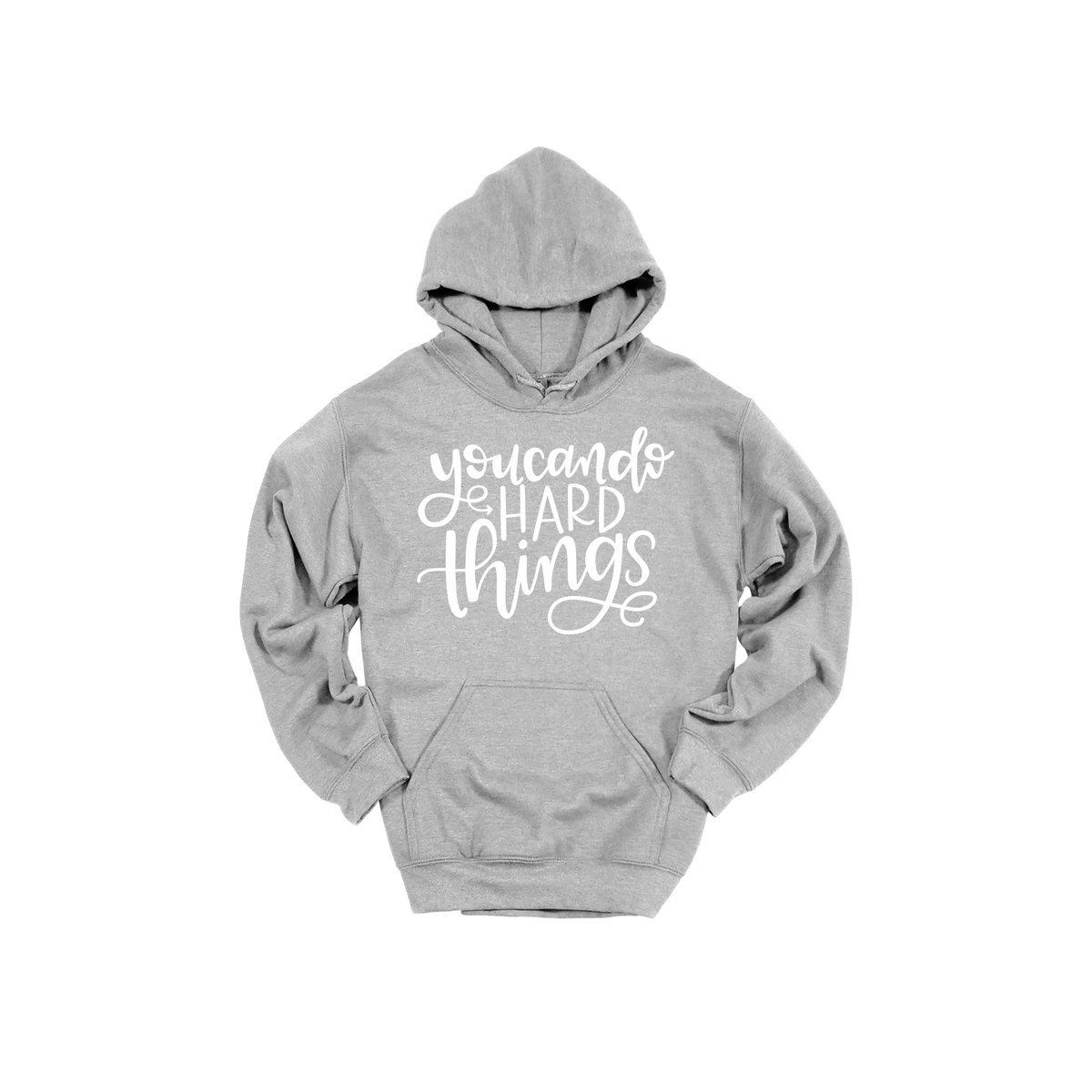 You Can Do Hard Things design on a Sport Gray adult hoodie, front view.