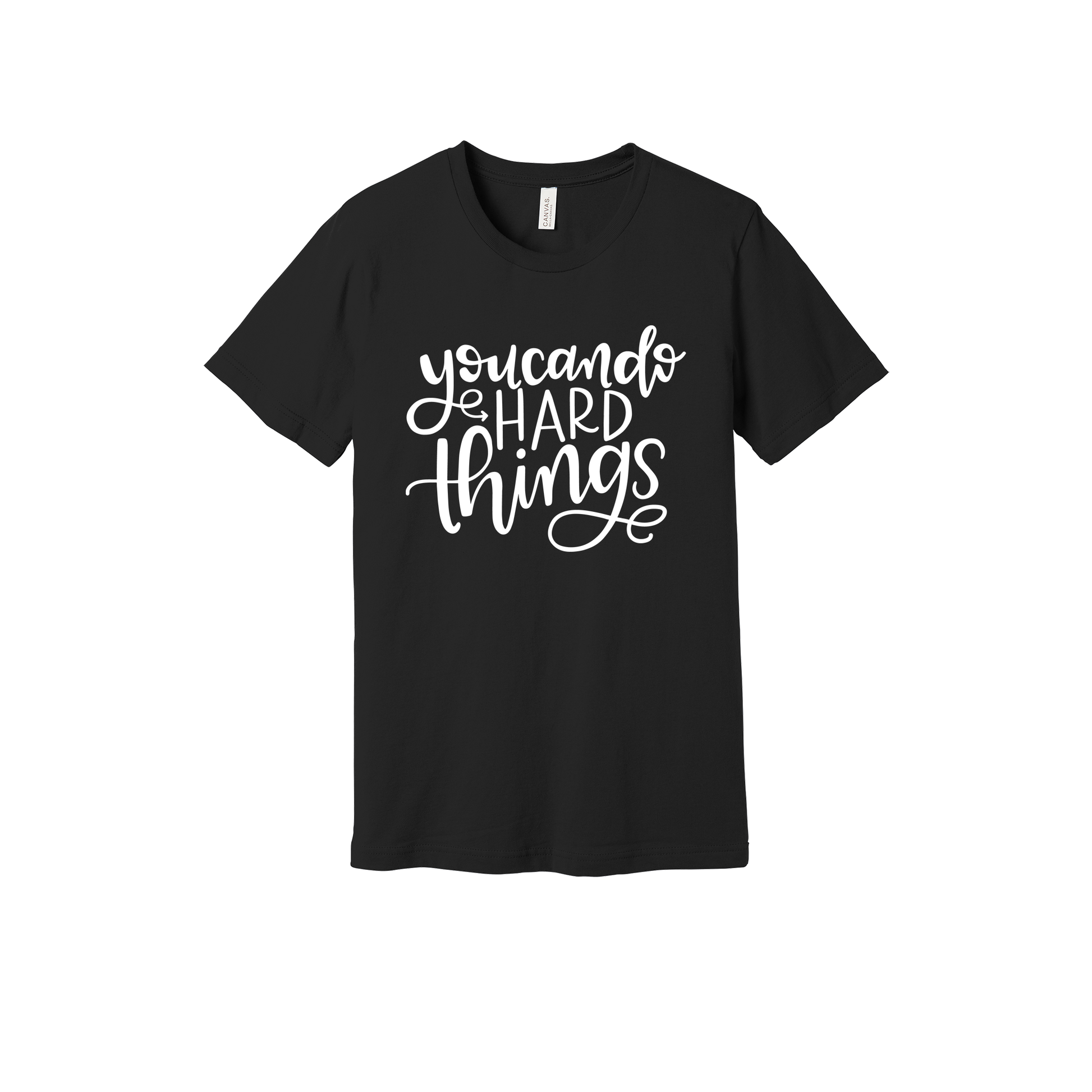 You Can Do Hard Things design on a Black adult T-shirt, front view.