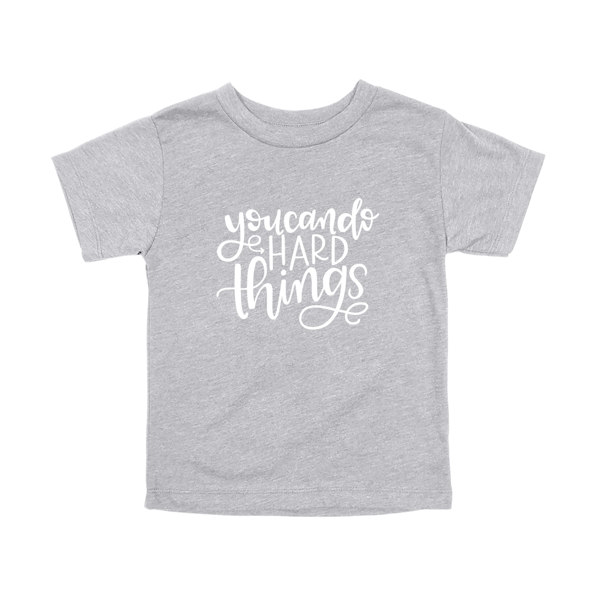 You Can Do Hard Things design on a Heather Athletic Gray toddler T-shirt, front view.