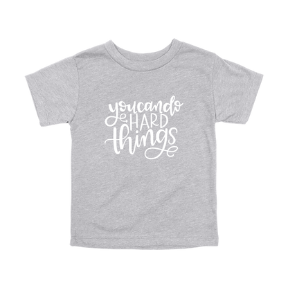 You Can Do Hard Things design on a Heather Athletic Gray toddler T-shirt, front view.