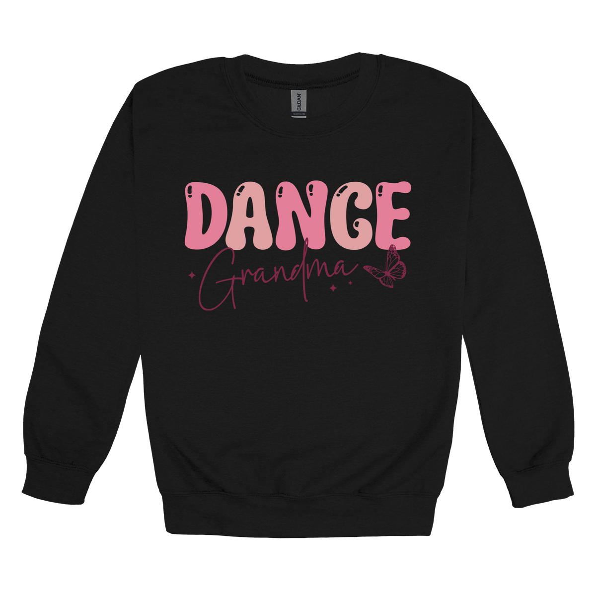 Dance Grandma Front & Back design on a Black adult crewneck sweatshirt, front view.