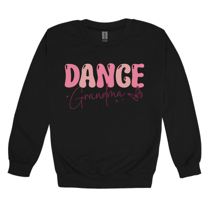 Dance Grandma Front & Back design on a Black adult crewneck sweatshirt, front view.