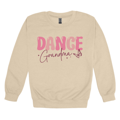 Dance Grandma Front & Back design on a Sand adult crewneck sweatshirt, front view.
