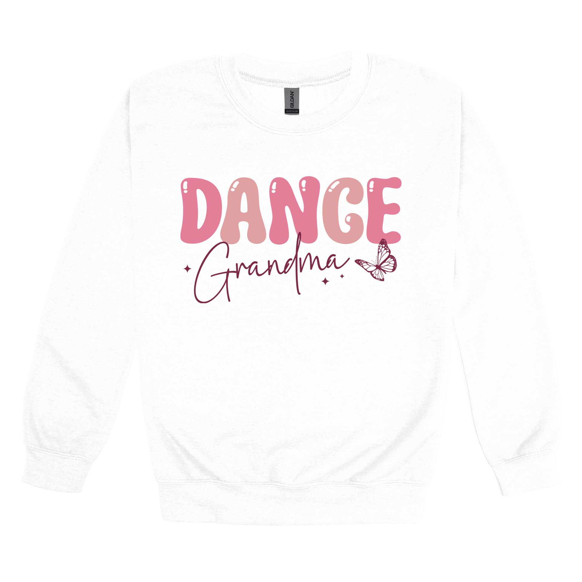 Dance Grandma Front & Back design on a White adult crewneck sweatshirt, front view.