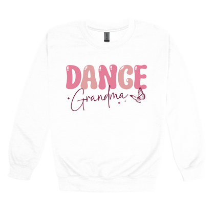 Dance Grandma Front & Back design on a White adult crewneck sweatshirt, front view.