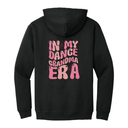 Dance Grandma Front & Back design on a Black adult hoodie, back view.