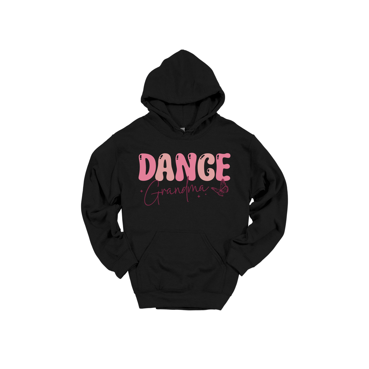 Dance Grandma Front & Back design on a Black adult hoodie, front view.