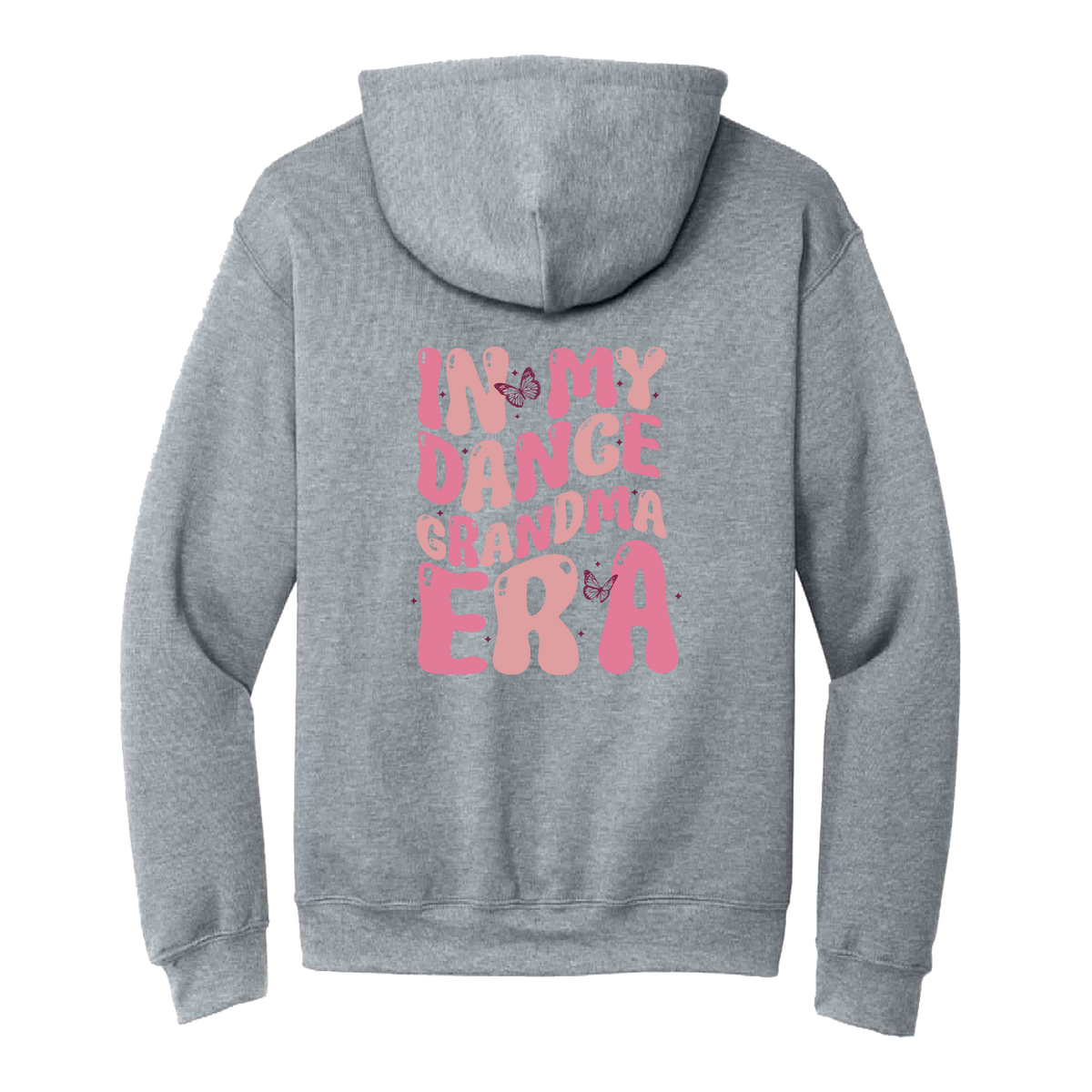 Dance Grandma Front & Back design on a Sport Gray adult hoodie, back view.