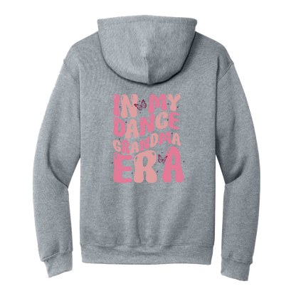 Dance Grandma Front & Back design on a Sport Gray adult hoodie, back view.