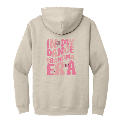 Dance Grandma Front & Back design on a Sand adult hoodie, back view.