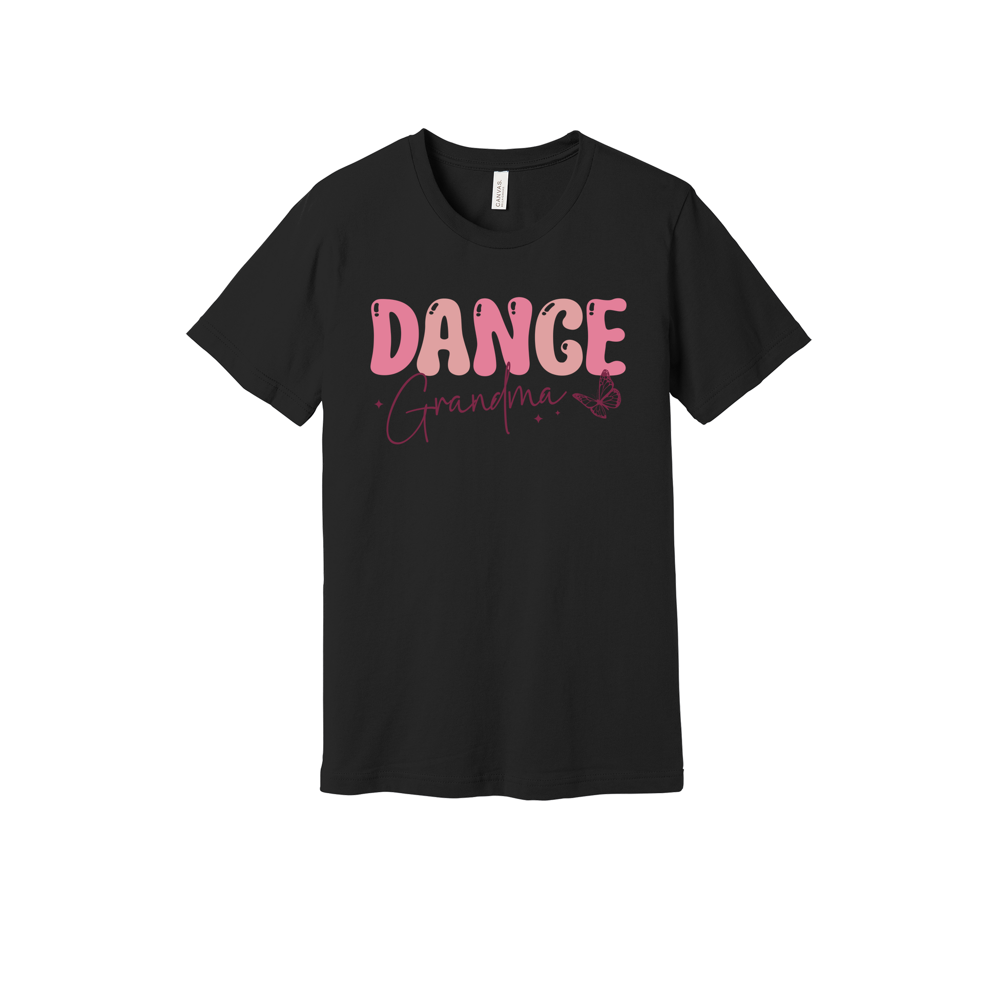 Dance Grandma Front & Back design on a Black adult T-shirt, front view.