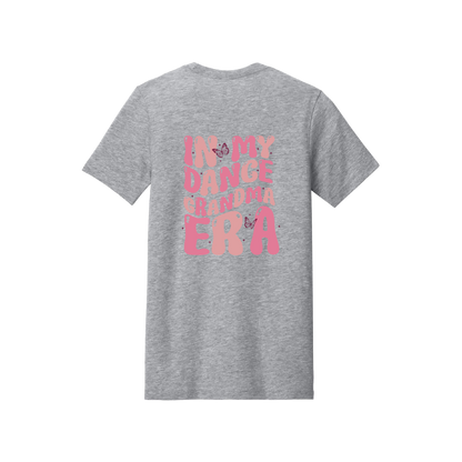 Dance Grandma Front & Back design on a Heather Athletic Gray adult T-shirt, back view.