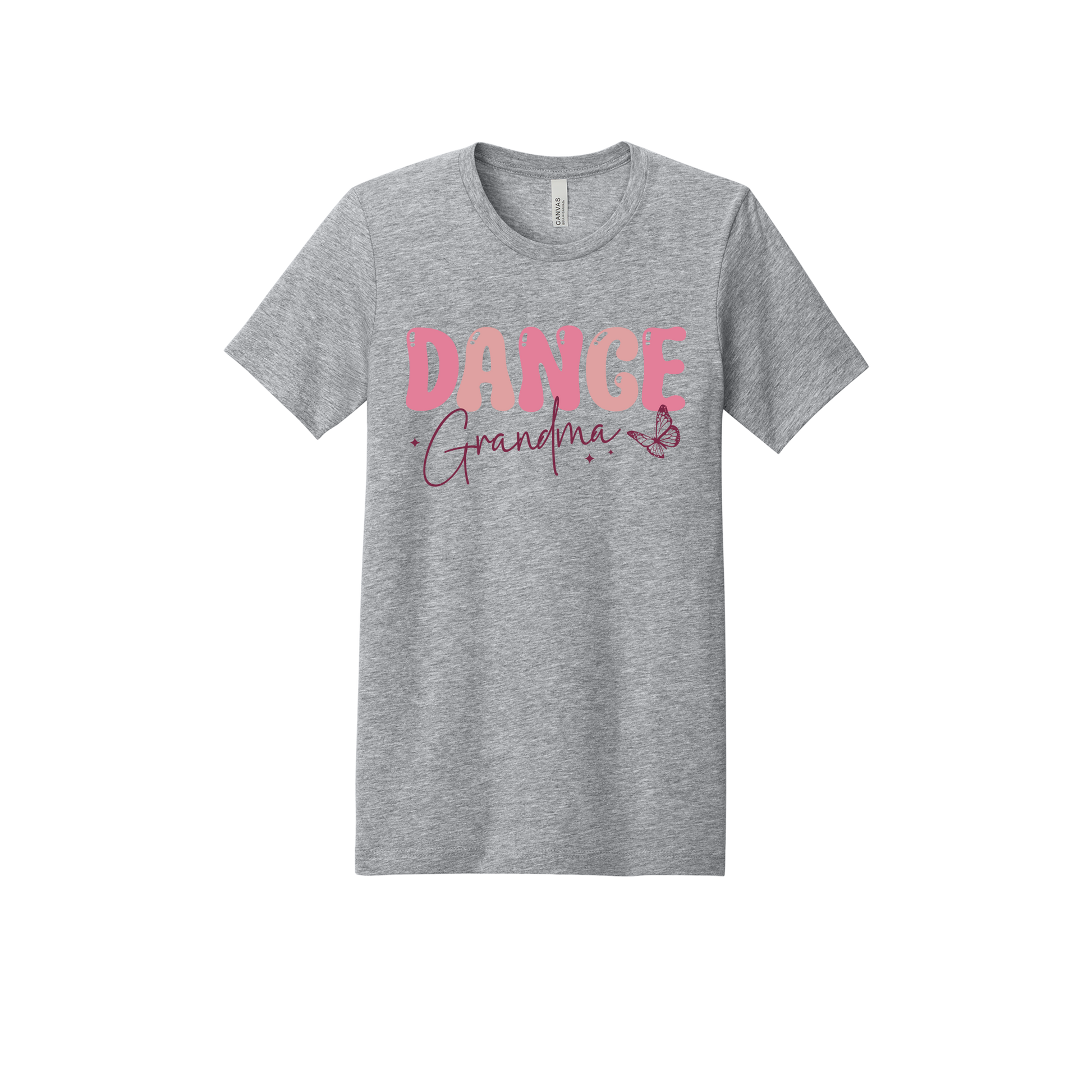 Dance Grandma Front & Back design on a Heather Athletic Gray adult T-shirt, front view.