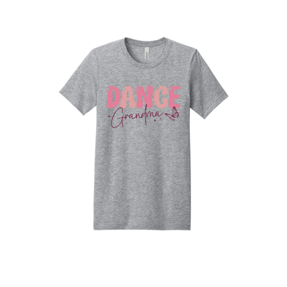 Dance Grandma Front & Back design on a Heather Athletic Gray adult T-shirt, front view.